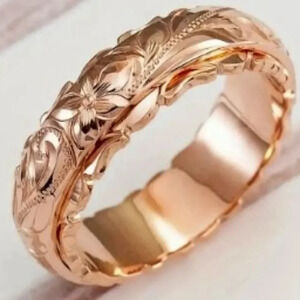 Elegant Rose Gold Engraved Flower Pattern Women's Band Ring Size 9